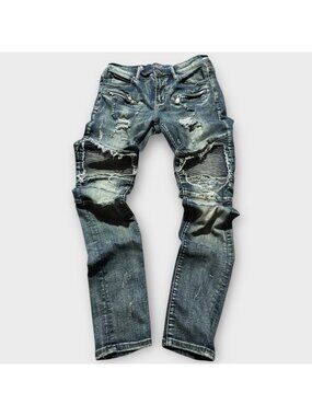 DAMATI Men’s 30 Stacked Cargo Flared Jeans Skinny Urban Grunge Skater Y2K VTG